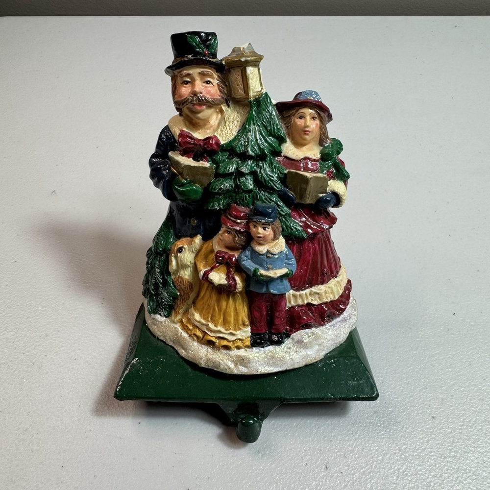 Victorian Christmas Caroling Family Stocking Hanger Holder Heavy Cast Iron